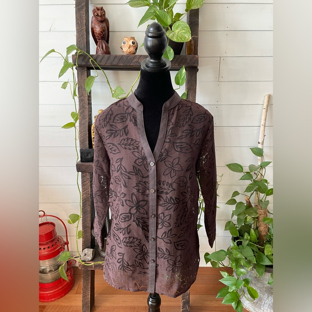 Covington: Brown Button Up V Neck Cardigan